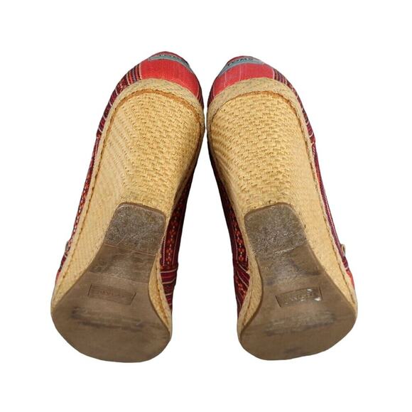 Toms Shoes Womens 8 Wedge Sandal Casuall Fashion Calypso Espadrille Red Peep Toe - Picture 11 of 14